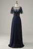 Laden Sie das Bild in den Galerie-Viewer, Marineblaue Applikationen Pailletten Kleid für die Brautmutter