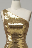 Ein Schulter Gold Pailletten Ballkleid mit Schlitz