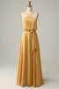 Laden Sie das Bild in den Galerie-Viewer, A Line Halter Gelb Langes Brautjungfernkleid mit Schleifenknoten
