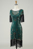 Laden Sie das Bild in den Galerie-Viewer, Dunkelgrünes Pailletten Flapper Kleid aus den 1920er Jahren mit Fransen