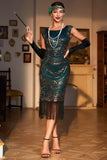 Perlenbesetztes dunkelgrünes Flapper-Kleid aus den 1920er Jahren