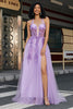 Laden Sie das Bild in den Galerie-Viewer, Wunderschönes A-Linien-Neckholder-Kleid aus grauem lila Korsett mit Applikationen