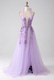 Graues lilafarbenes A-Linien-Neckholder-Kleid mit Perlen für den Abschlussball