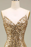 Sparkly Mermaid Goldenes langes Ballkleid mit Schlitz