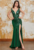 Laden Sie das Bild in den Galerie-Viewer, Glitzerndes dunkelgrünes Meerjungfrauen-Ballkleid mit Schlitz