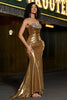 Laden Sie das Bild in den Galerie-Viewer, Glitzerndes goldenes Meerjungfrauen-Kleid mit langen Perlen und Schlitz