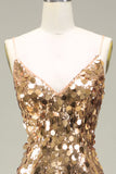 Glitzerndes goldenes Meerjungfrauen-Pailletten-Ballkleid mit Schlitz