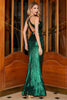 Laden Sie das Bild in den Galerie-Viewer, Dunkelgrünes Meerjungfrauen-Spaghettiträger-langes Ballkleid mit offenem Rücken