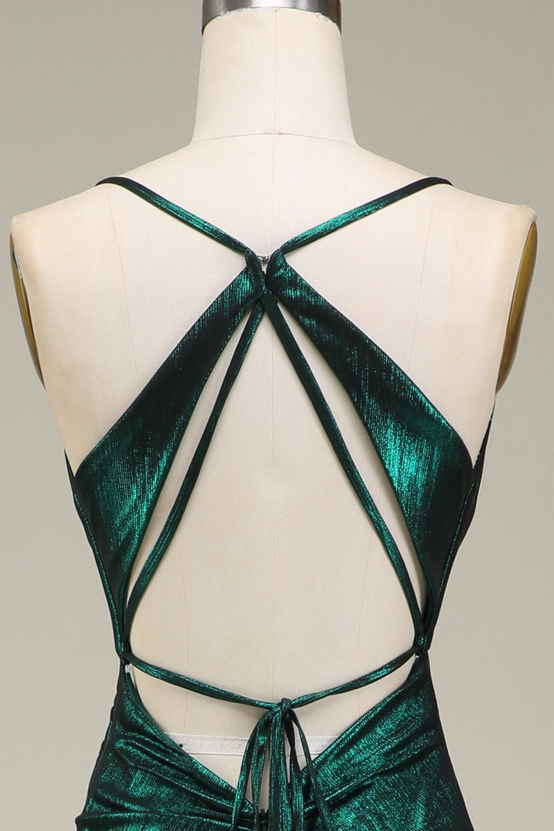 Laden Sie das Bild in den Galerie-Viewer, Heißes Meerjungfrauen-Spaghettiträger-Kleid Dunkelgrünes langes Ballkleid mit offenem Rücken