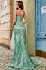 Laden Sie das Bild in den Galerie-Viewer, Trendiges Meerjungfrauen-Spaghettiträger-Kleid Grünes langes Ballkleid mit kreuz und quer gekreuztem Rücken