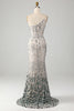 Laden Sie das Bild in den Galerie-Viewer, Glitzerndes Meerjungfrauen-Kleid mit einer Schulter Dunkelgrüne Pailletten für den Abschlussball