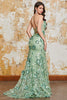 Laden Sie das Bild in den Galerie-Viewer, Spaghettiträger Grünes Meerjungfrauen-Korsett Ballkleid mit Applikationen