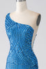 Laden Sie das Bild in den Galerie-Viewer, Blaues Meerjungfrauen-Pailletten-Paillettenkleid für den Abschlussball