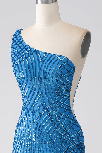 Blaues Meerjungfrauen-Pailletten-Paillettenkleid für den Abschlussball