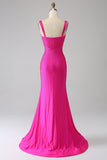 Sparkly Mermaid Hot Pink Ballkleid mit Aushöhlung