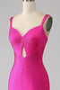 Laden Sie das Bild in den Galerie-Viewer, Sparkly Mermaid Hot Pink Ballkleid mit Aushöhlung