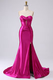 Sparkly Fuchsia Mermaid Sweetheart Korsett Langes Ballkleid mit Schlitz