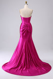 Sparkly Fuchsia Mermaid Sweetheart Korsett Langes Ballkleid mit Schlitz