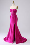 Sparkly Fuchsia Mermaid Sweetheart Korsett Langes Ballkleid mit Schlitz