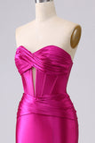 Sparkly Fuchsia Mermaid Sweetheart Korsett Langes Ballkleid mit Schlitz