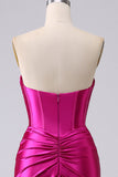 Sparkly Fuchsia Mermaid Sweetheart Korsett Langes Ballkleid mit Schlitz