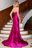 Sparkly Mermaid Fuchsia Korsett Ballkleid mit Schlitz