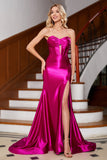 Sparkly Mermaid Fuchsia Korsett Ballkleid mit Schlitz