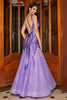 Laden Sie das Bild in den Galerie-Viewer, Atemberaubendes Meerjungfrauen-Kleid mit V-Ausschnitt und lila Pailletten für den Abschlussball mit offenem Rücken