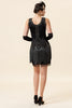 Laden Sie das Bild in den Galerie-Viewer, Schwarze Fransen Pailletten 1920er Jahre Flapper Kleid mit 20er Jahre Accessoires Set