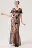 Laden Sie das Bild in den Galerie-Viewer, Schwarzes Blush-Pailletten-langes Kleid aus den 1920er Jahren mit 20er-Jahre-Accessoires