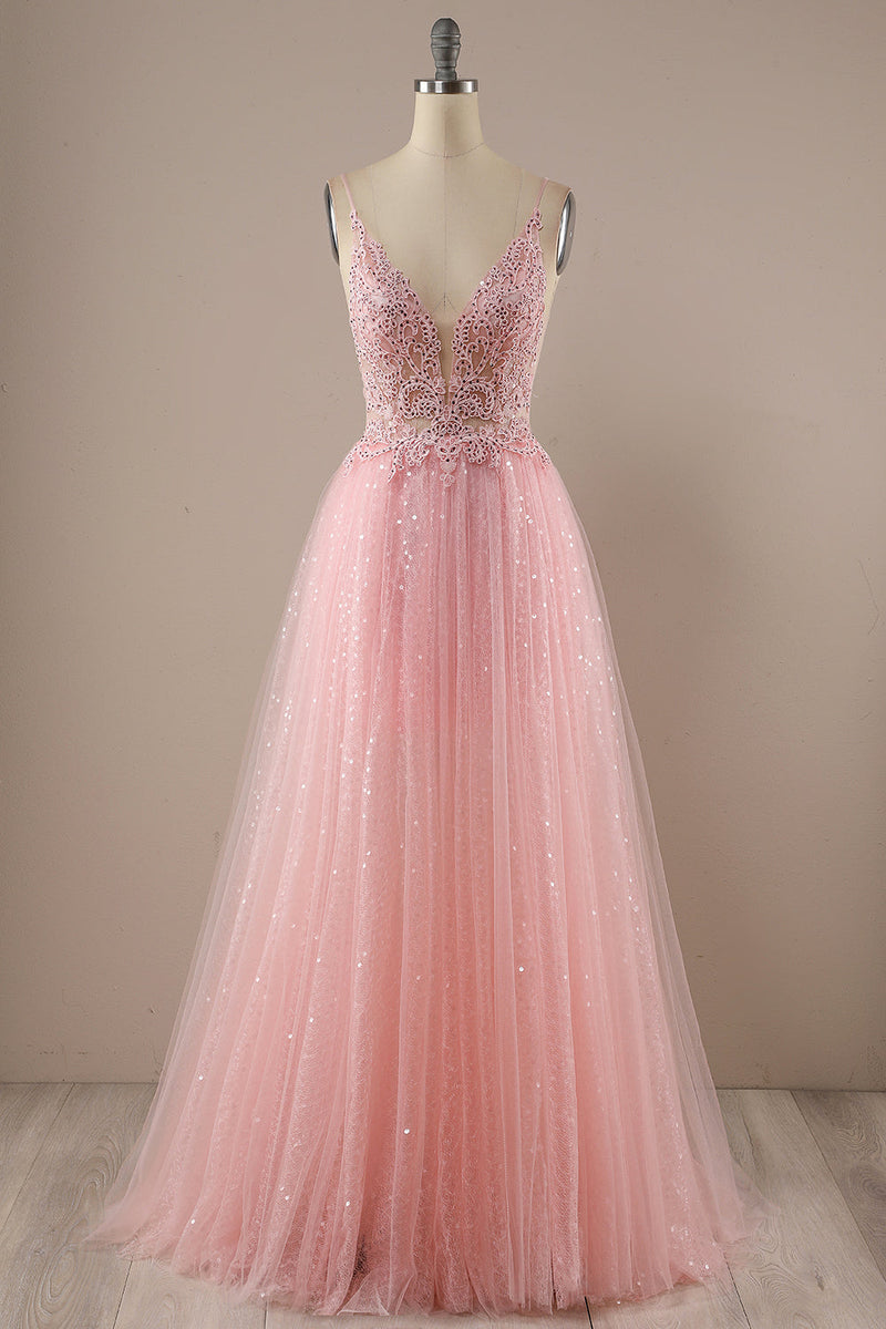Laden Sie das Bild in den Galerie-Viewer, Rosa lange Ball Party Kleid