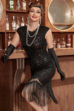 Schwarzes Gatsby Glitzer Fransen 1920er Jahre Flapper Kleid