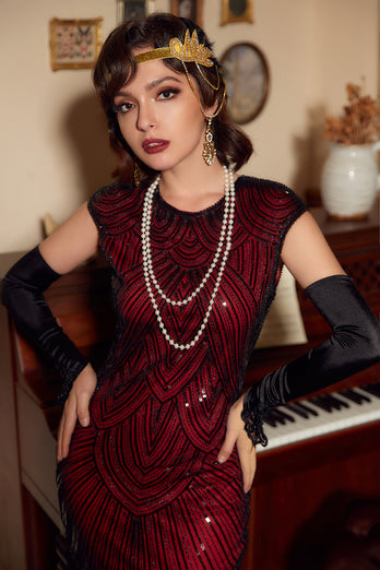 Rotes Gatsby Glitzer Fransen 1920er Jahre Flapper Kleid