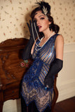 Königsblau Glitter Fransen Gatsby 1920er Jahre Flapper Kleid