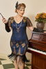 Laden Sie das Bild in den Galerie-Viewer, Blaue Fransen Pailletten Übergröße 1920er Jahre Kleid