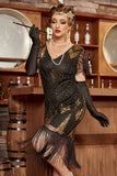 Schwarz & Gold Pailletten 1920er Jahre Flapper Kleid