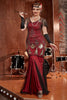 Laden Sie das Bild in den Galerie-Viewer, Burgund lange 1920er Jahre Pailletten Flapper Formal Kleid