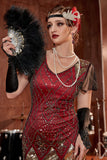 Burgund lange 1920er Jahre Pailletten Flapper Formal Kleid