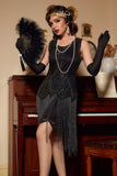 Schwarzes 1920er Jahre Pailletten Flapper Kleid