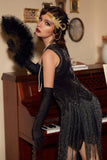 Schwarzes 1920er Jahre Pailletten Flapper Kleid