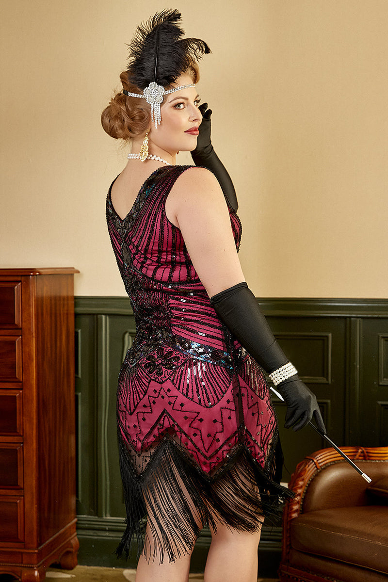 Laden Sie das Bild in den Galerie-Viewer, Pailletten dunkelgrün Übergröße 1920er Jahre Flapper Kleid