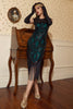 Laden Sie das Bild in den Galerie-Viewer, Schwarz&amp;Grüne Pailletten 1920er Jahre Kleid mit Quaste