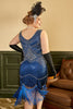 Laden Sie das Bild in den Galerie-Viewer, Königsblau Übergröße Kleid aus den 1920er Jahren mit Fransen