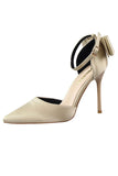 Burgunder Satin Ball Absätze mit Bowknot