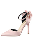 Burgunder Satin Ball Absätze mit Bowknot