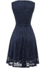 Laden Sie das Bild in den Galerie-Viewer, Rundhals Kleid aus marineblauer Spitze