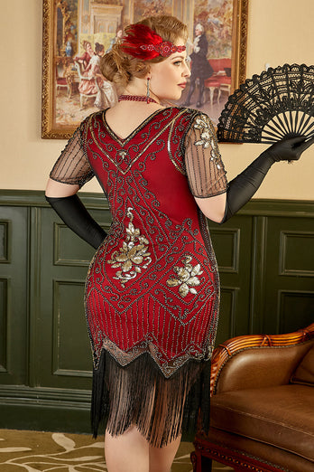 Übergröße 1920er Gatsby Pailletten Fransen Paisley Flapper Kleid