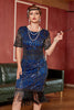 Laden Sie das Bild in den Galerie-Viewer, Blaue Pailletten Fransen Gatsby 1920er Jahre Kleid mit Ärmeln