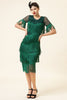 Laden Sie das Bild in den Galerie-Viewer, Rundhalsausschnitt dunkelgrün Perlen Gatsby 1920er Jahre Kleid mit Fransen