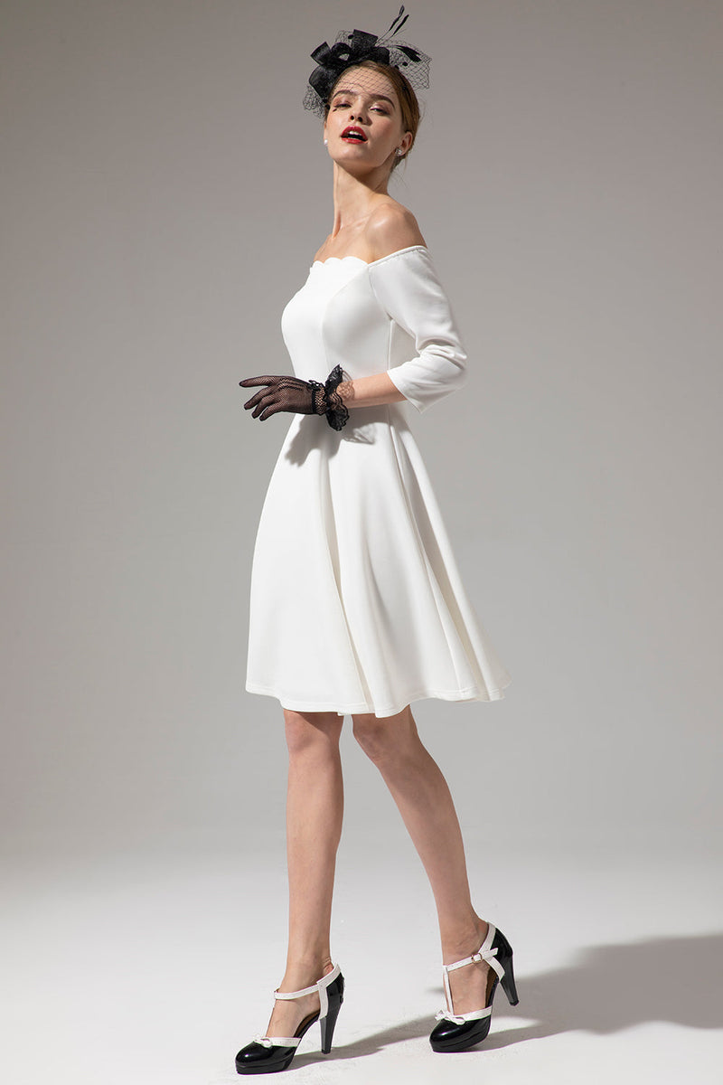 Laden Sie das Bild in den Galerie-Viewer, Schulterfreies weißes Midi-Kleid